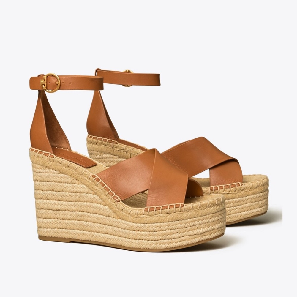 Tory Burch Tan Espadrille Wedge Sandals